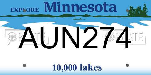AUN274 Minnesota License Plate
