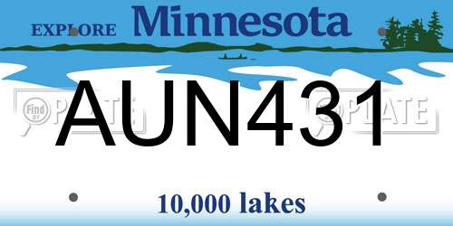 AUN431 Minnesota License Plate