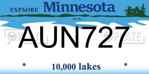 AUN727 Minnesota License Plate