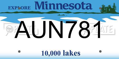 AUN781 Minnesota License Plate