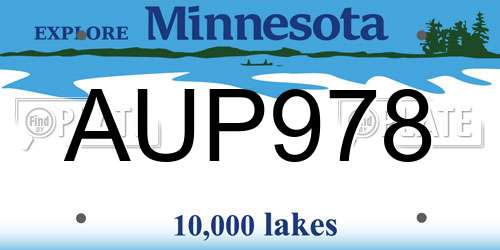 AUP978 Minnesota License Plate