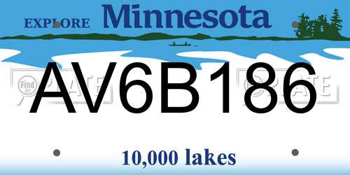 AV6B186 Minnesota License Plate