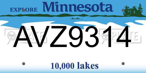 AVZ9314 Minnesota License Plate