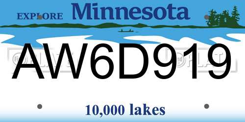 AW6D919 Minnesota License Plate