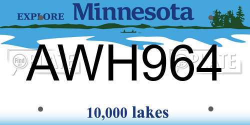 AWH964 Minnesota License Plate