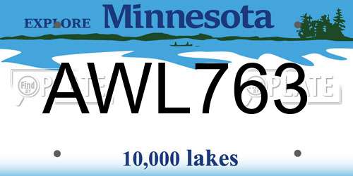 AWL763 Minnesota License Plate