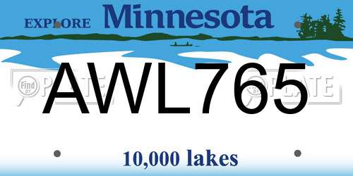 AWL765 Minnesota License Plate