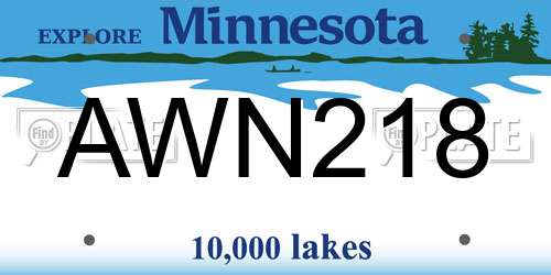 AWN218 Minnesota License Plate