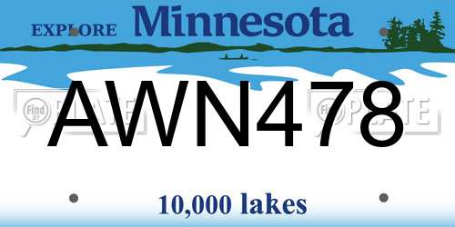 AWN478 Minnesota License Plate