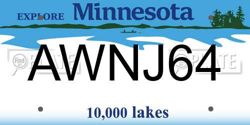 AWNJ64 Minnesota License Plate