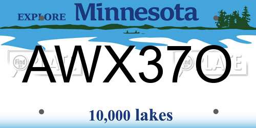 AWX37O Minnesota License Plate
