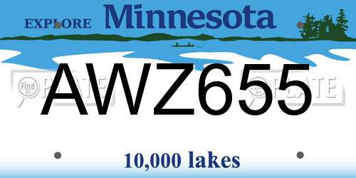 AWZ655 Minnesota License Plate