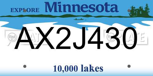AX2J430 Minnesota License Plate