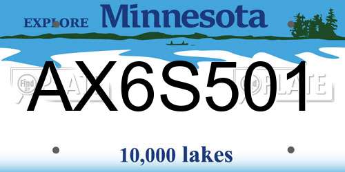 AX6S501 Minnesota License Plate