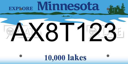 AX8T123 Minnesota License Plate