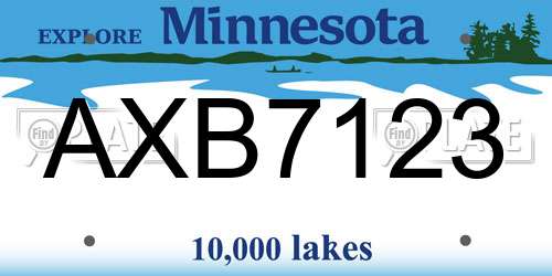 AXB7123 Minnesota License Plate