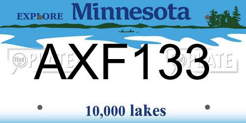 AXF133 Minnesota License Plate
