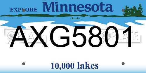 AXG5801 Minnesota License Plate