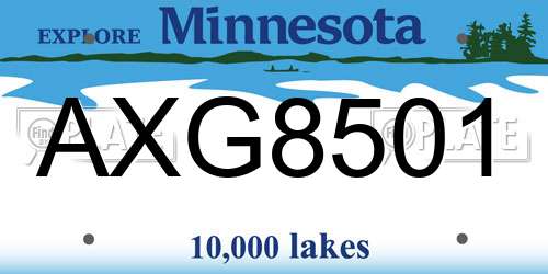 AXG8501 Minnesota License Plate