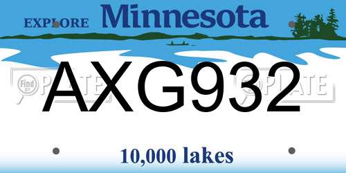 AXG932 Minnesota License Plate