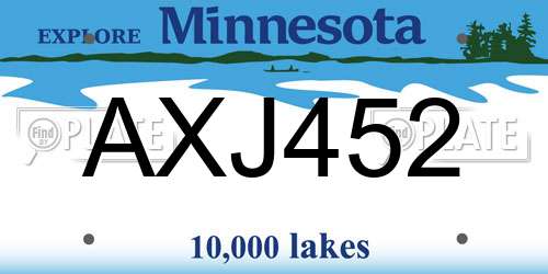 AXJ452 Minnesota License Plate
