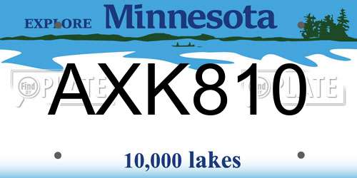 AXK810 Minnesota License Plate