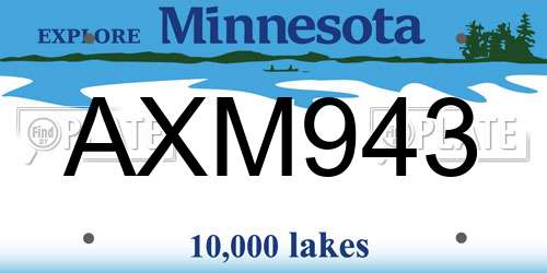 AXM943 Minnesota License Plate