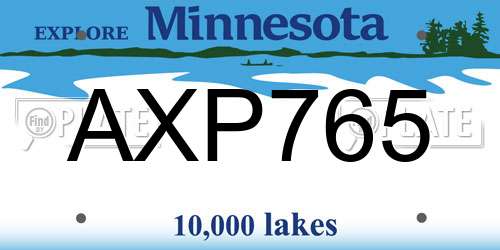 AXP765 Minnesota License Plate