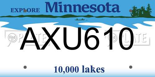 AXU610 Minnesota License Plate