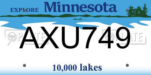 AXU749 Minnesota License Plate