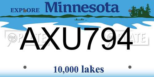 AXU794 Minnesota License Plate