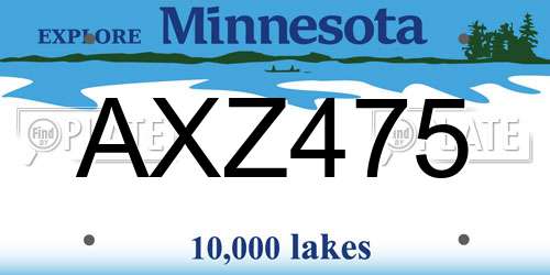 AXZ475 Minnesota License Plate