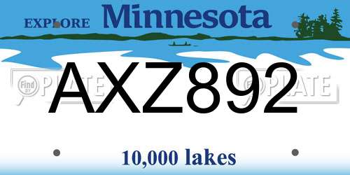 AXZ892 Minnesota License Plate