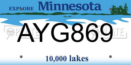 AYG869 Minnesota License Plate