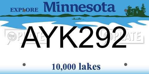 AYK292 Minnesota License Plate
