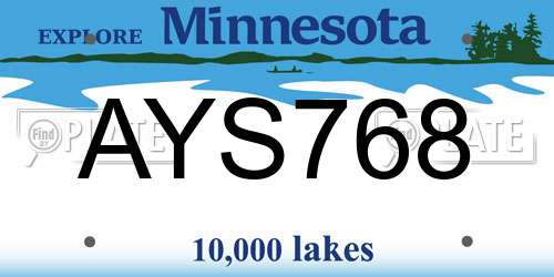AYS768 Minnesota License Plate