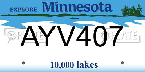 AYV407 Minnesota License Plate