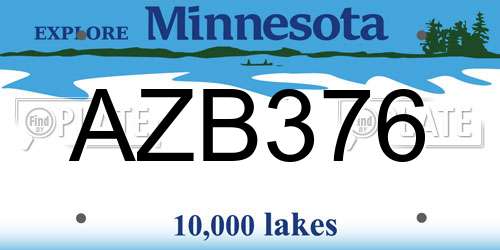 AZB376 Minnesota License Plate