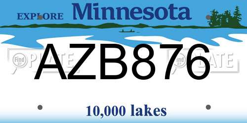 AZB876 Minnesota License Plate