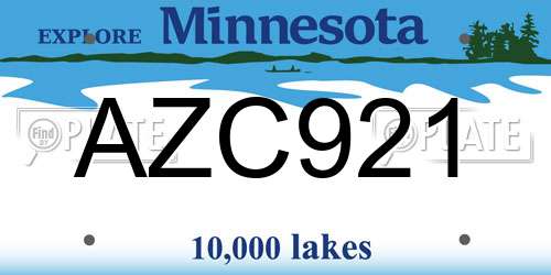 AZC921 Minnesota License Plate