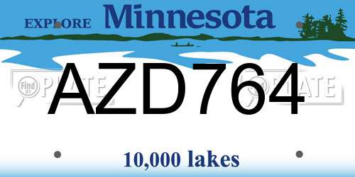 AZD764 Minnesota License Plate