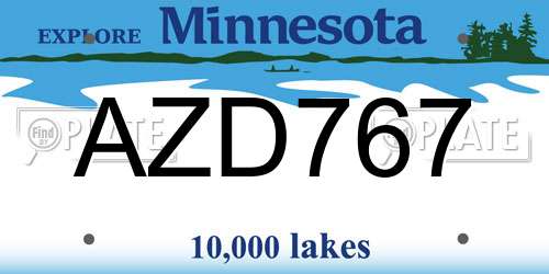 AZD767 Minnesota License Plate