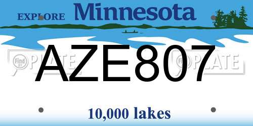 AZE807 Minnesota License Plate
