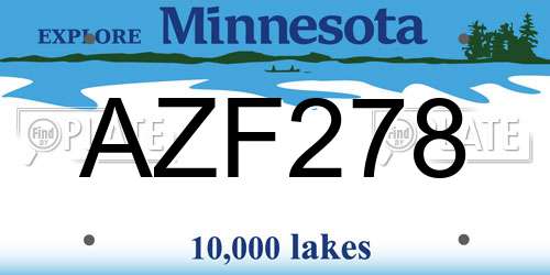 AZF278 Minnesota License Plate