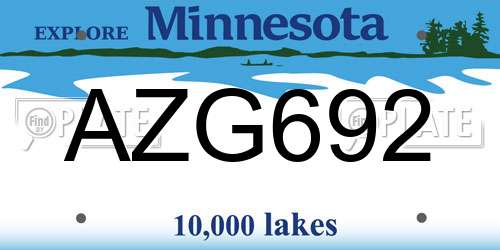 AZG692 Minnesota License Plate