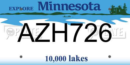 AZH726 Minnesota License Plate