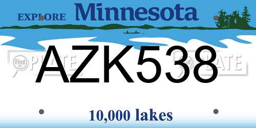 AZK538 Minnesota License Plate