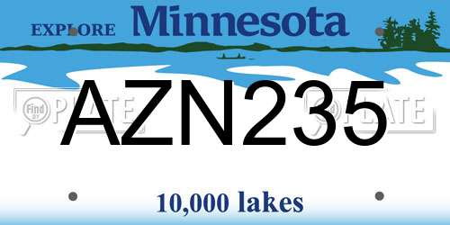 AZN235 Minnesota License Plate
