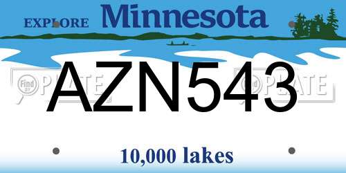 AZN543 Minnesota License Plate