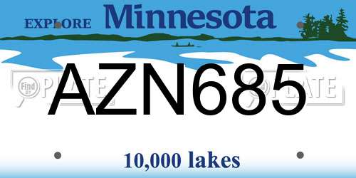 AZN685 Minnesota License Plate